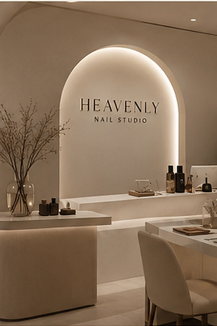 Minimal neutral-toned nail studio concept photograph